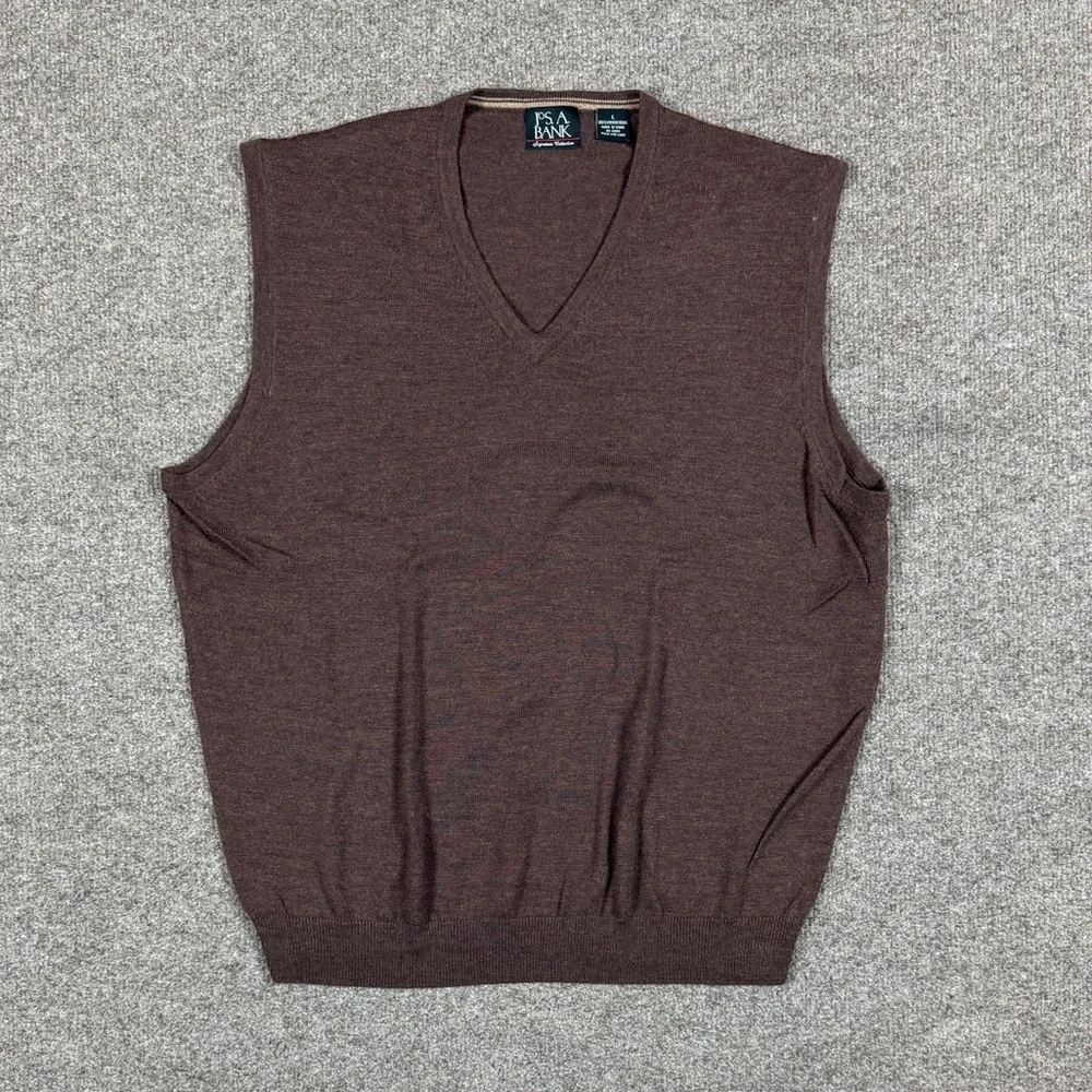 Jos. A. Bank Brown V-Neck Pullover Sweater Vest Men’s L 100% Merino Wool Preppy